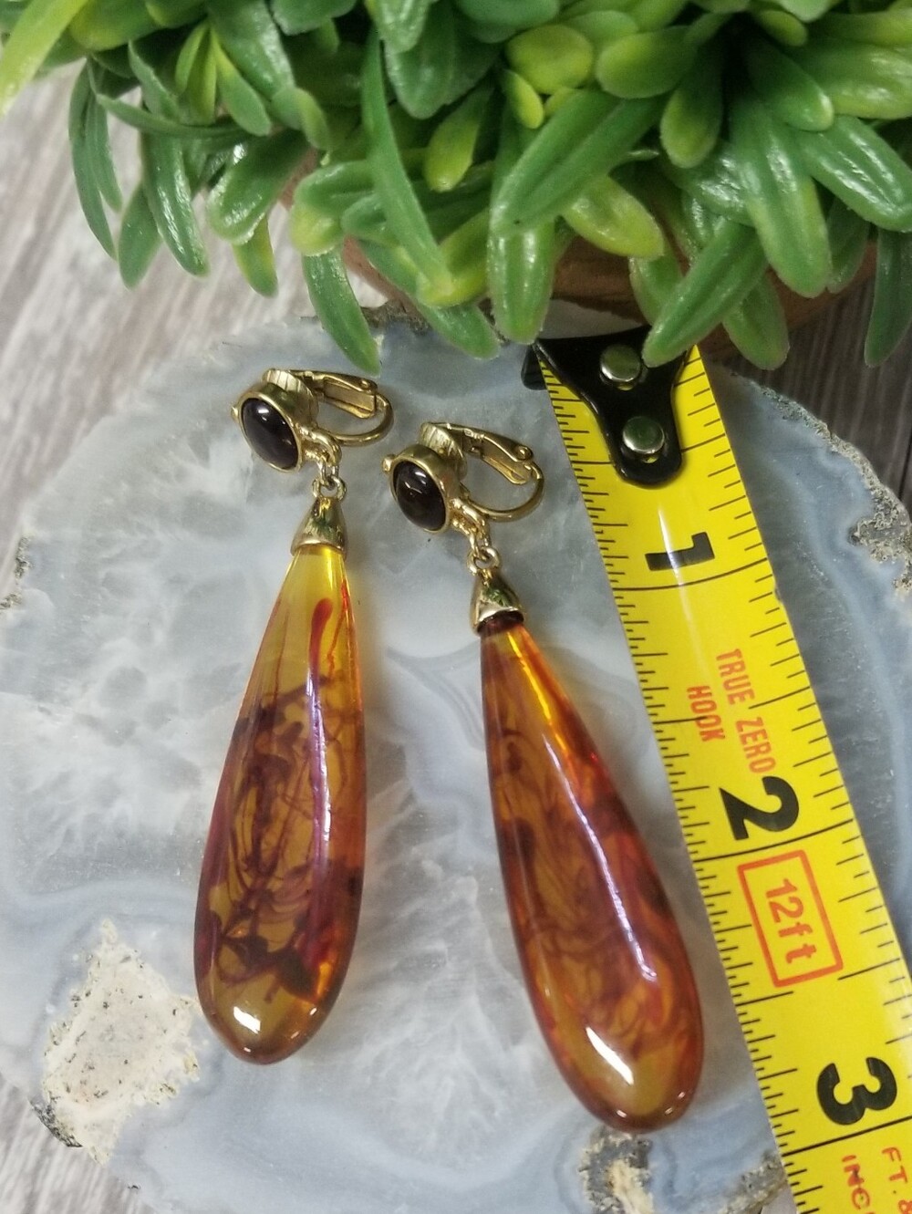 Vintage Amber Colored Teardrop Earrings - Picture 3 of 5